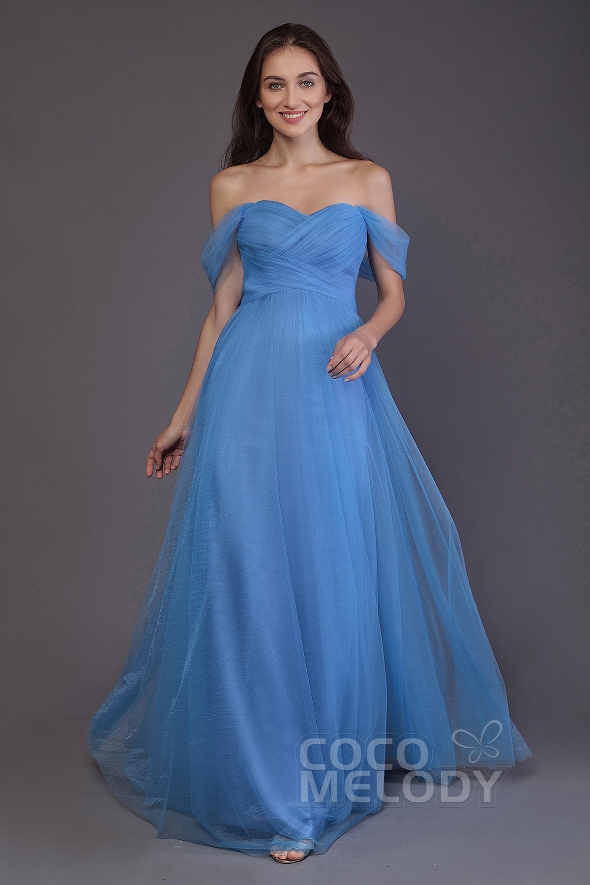 Sheath-Column Floor Length Tulle Bridesmaid Dress PR3512