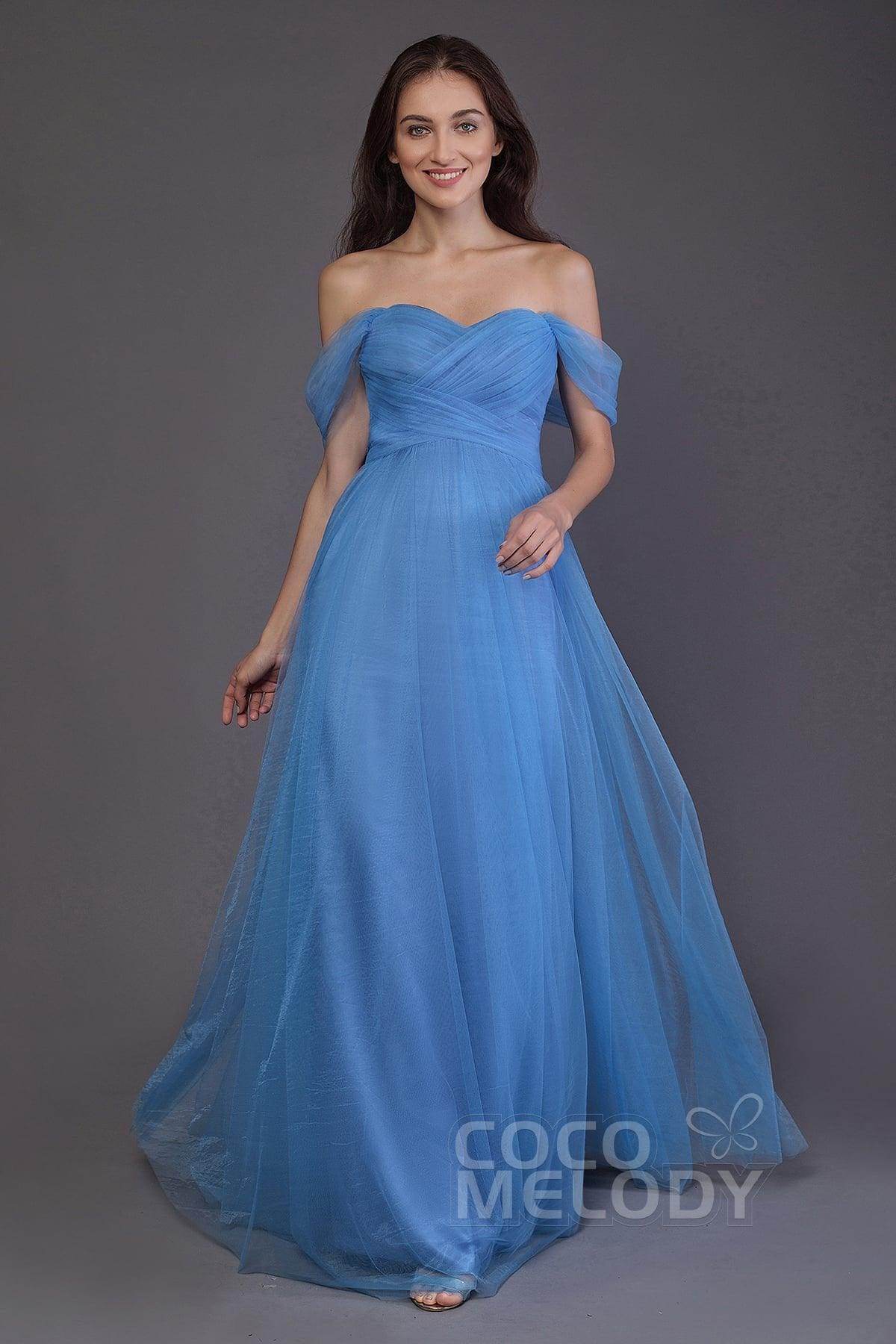 Sheath-Column Floor Length Tulle Bridesmaid Dress PR3512 - COCOMELODY