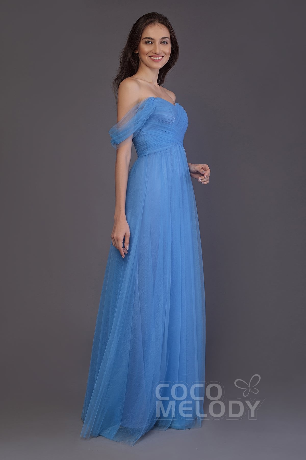 Sheath-Column Floor Length Tulle Bridesmaid Dress PR3512