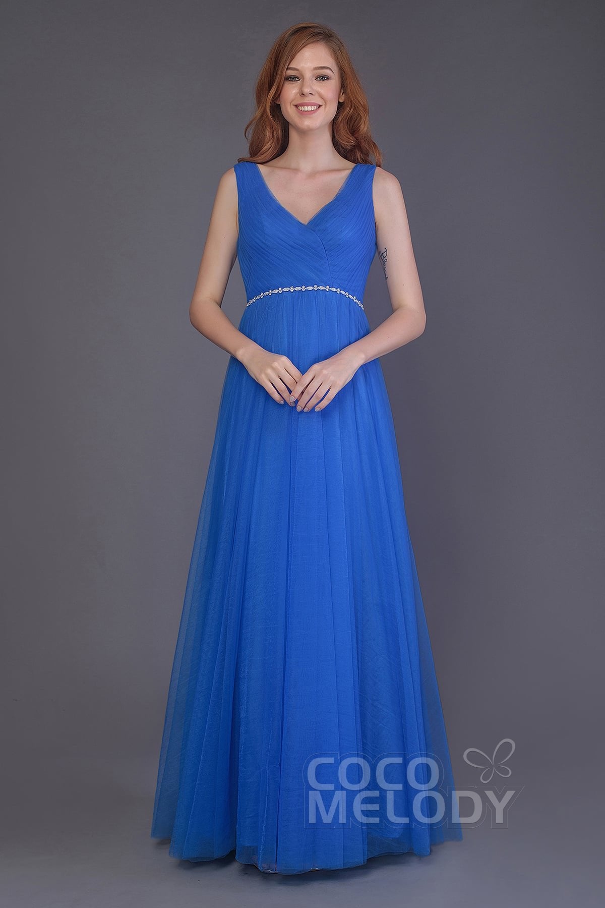 Sheath-Column Floor Length Tulle Bridesmaid Dress PR3518