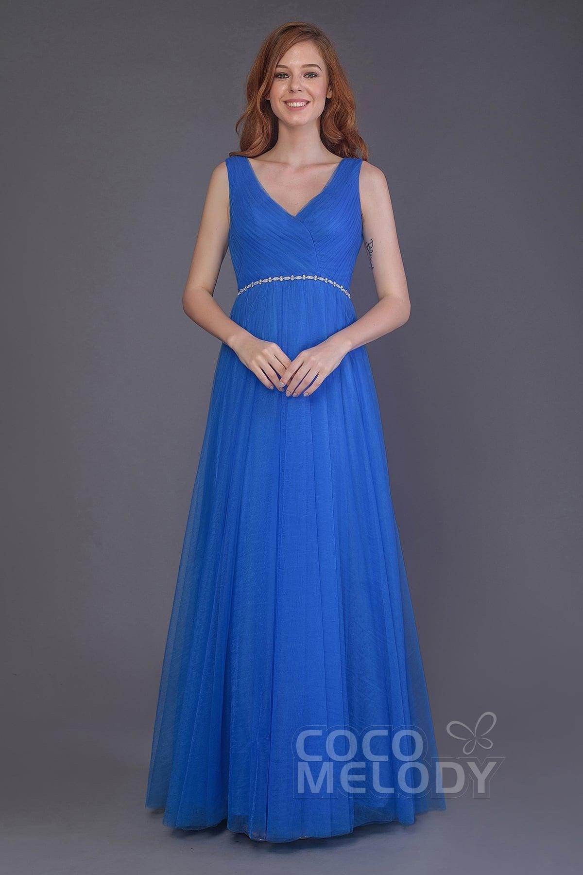 Sheath-Column Floor Length Tulle Bridesmaid Dress PR3518 - COCOMELODY