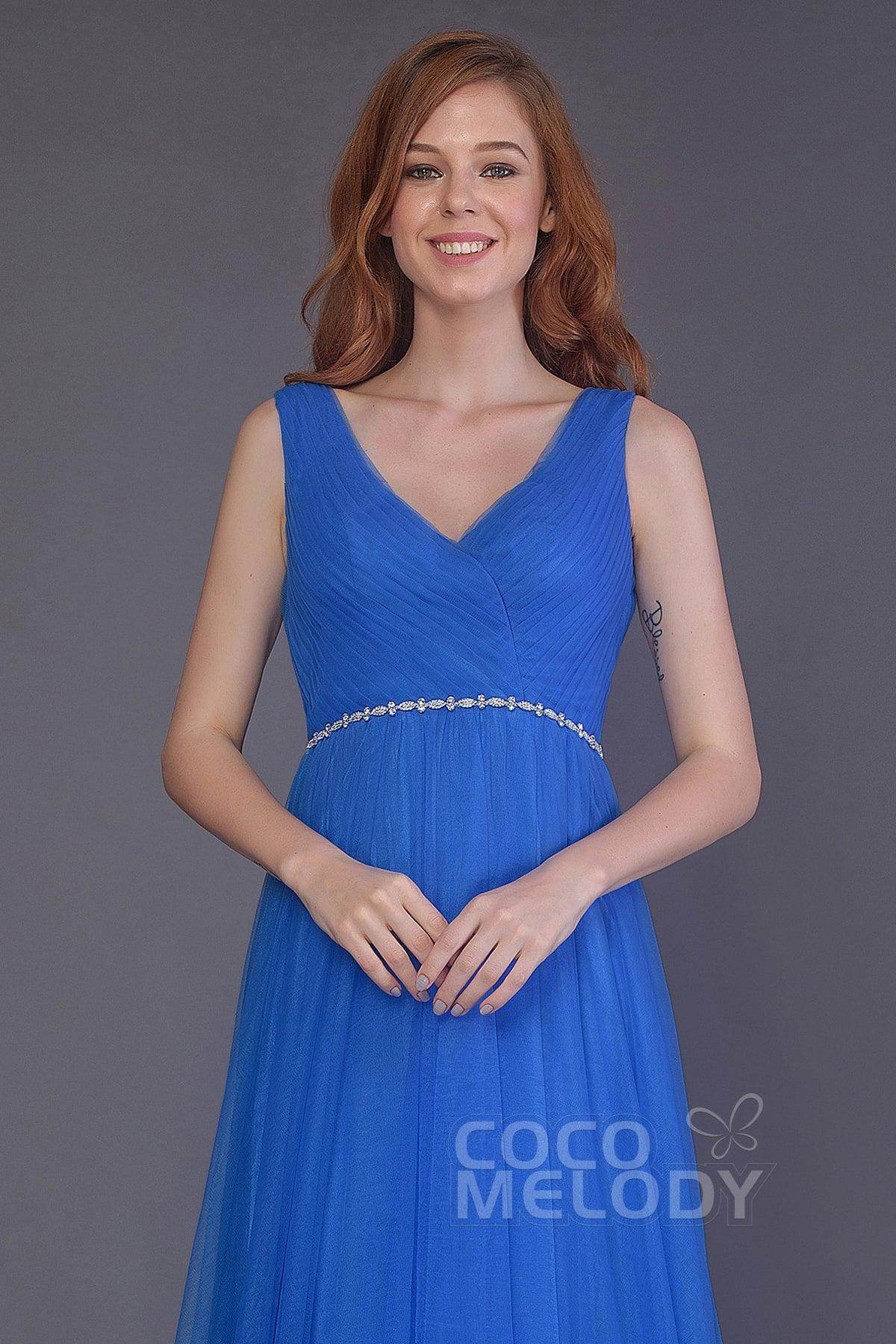 Sheath-Column Floor Length Tulle Bridesmaid Dress PR3518 - COCOMELODY