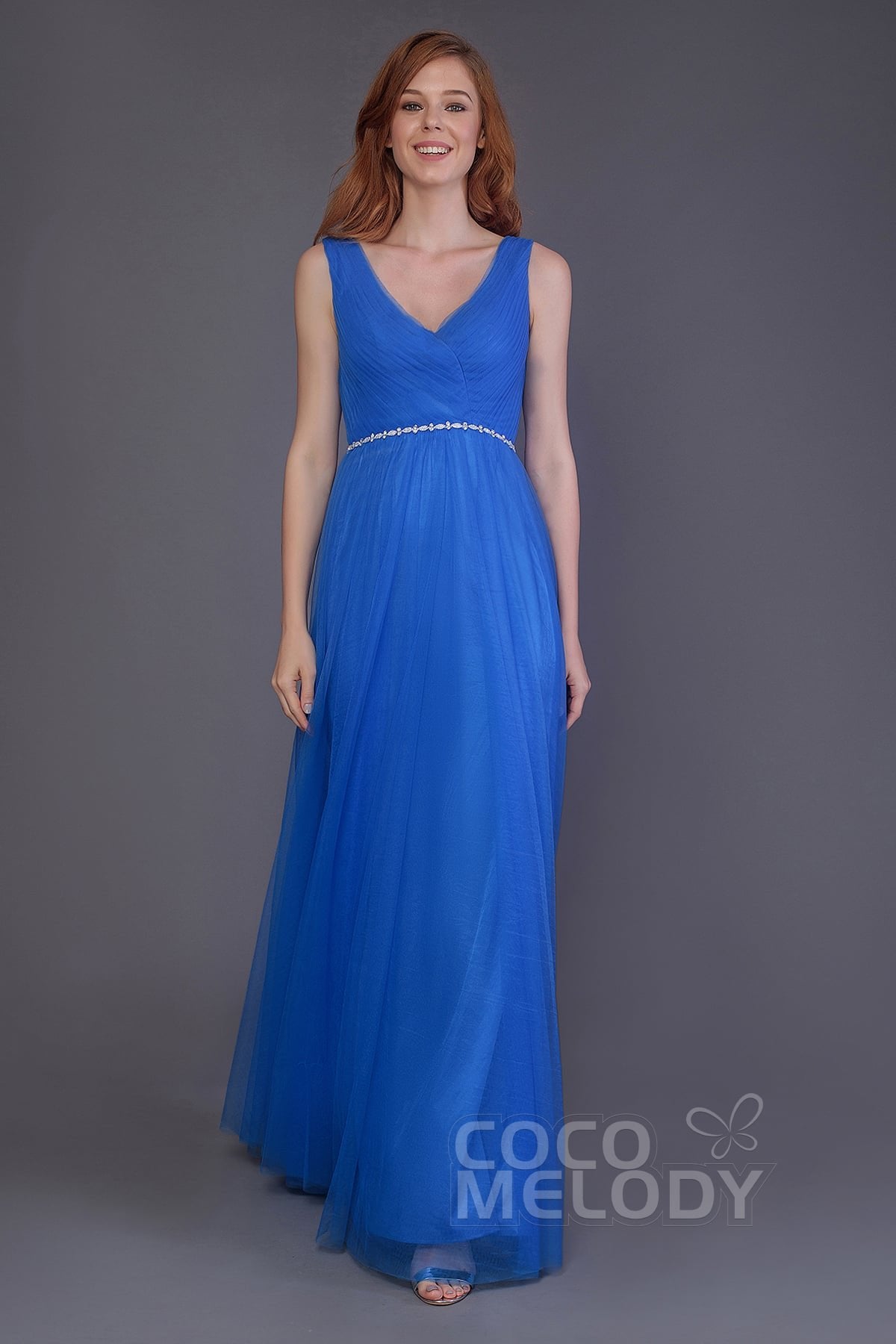 Sheath-Column Floor Length Tulle Bridesmaid Dress PR3518