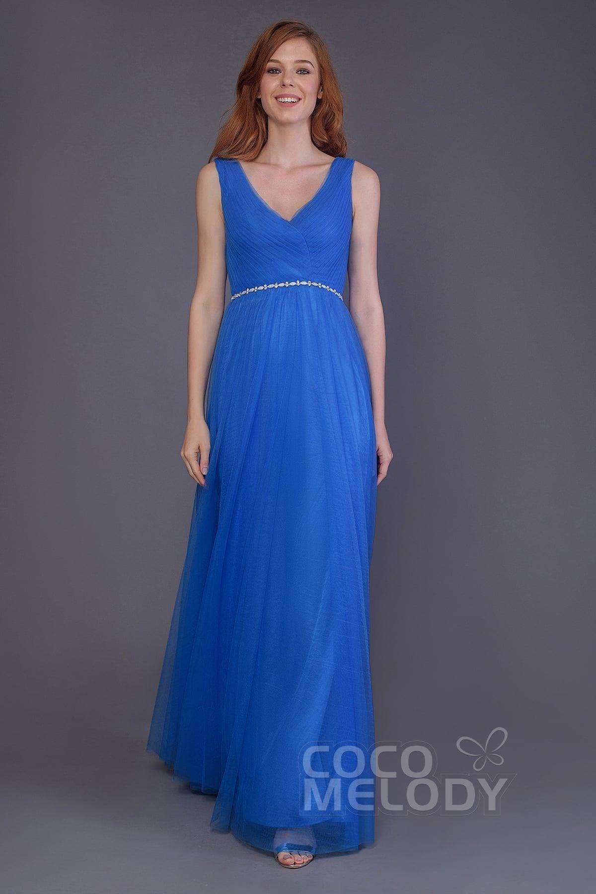 Sheath-Column Floor Length Tulle Bridesmaid Dress PR3518 - COCOMELODY