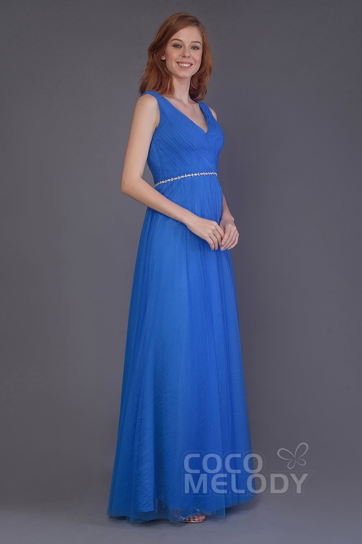 Sheath-Column Floor Length Tulle Bridesmaid Dress PR3518