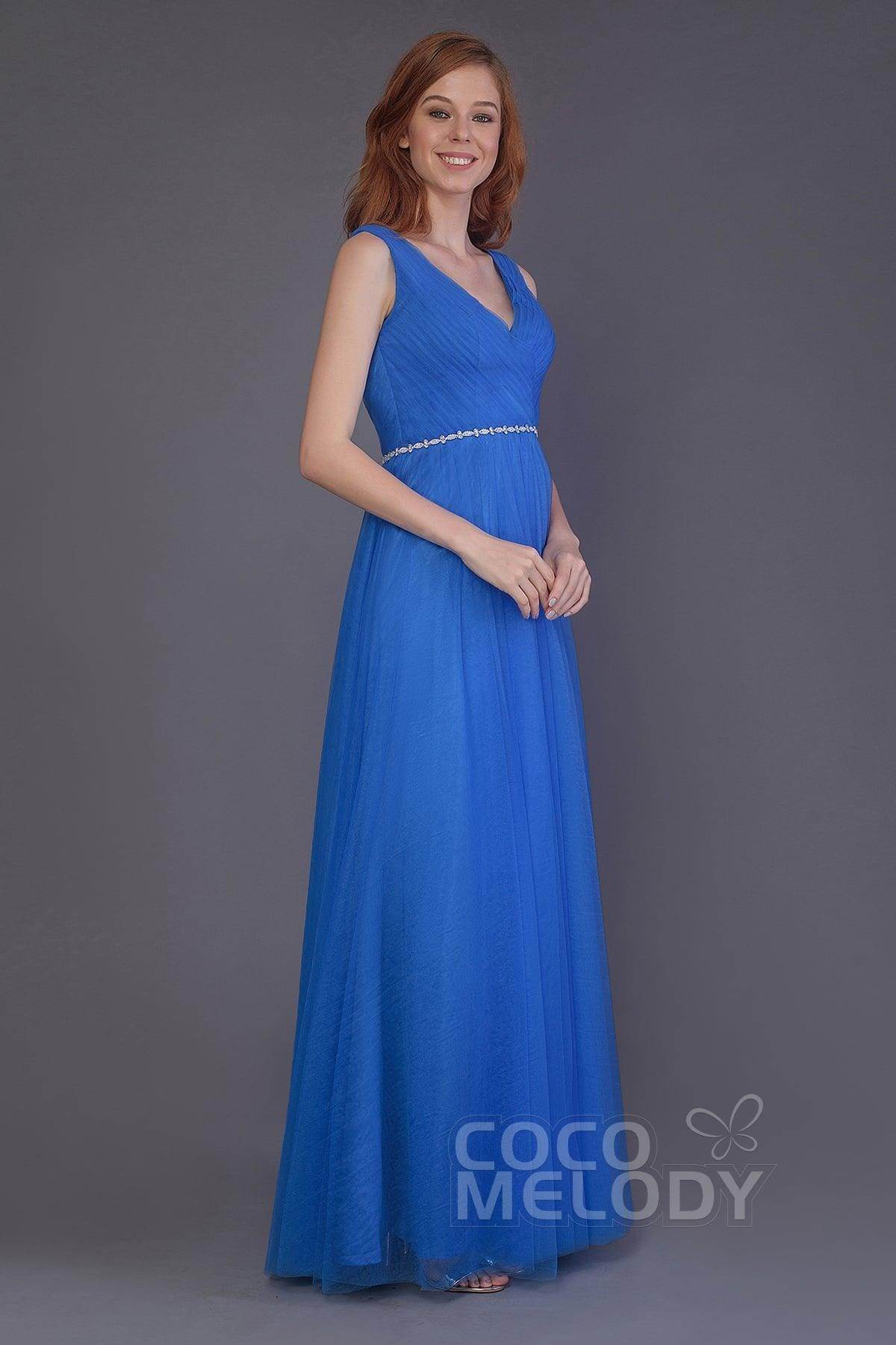 Sheath-Column Floor Length Tulle Bridesmaid Dress PR3518 - COCOMELODY