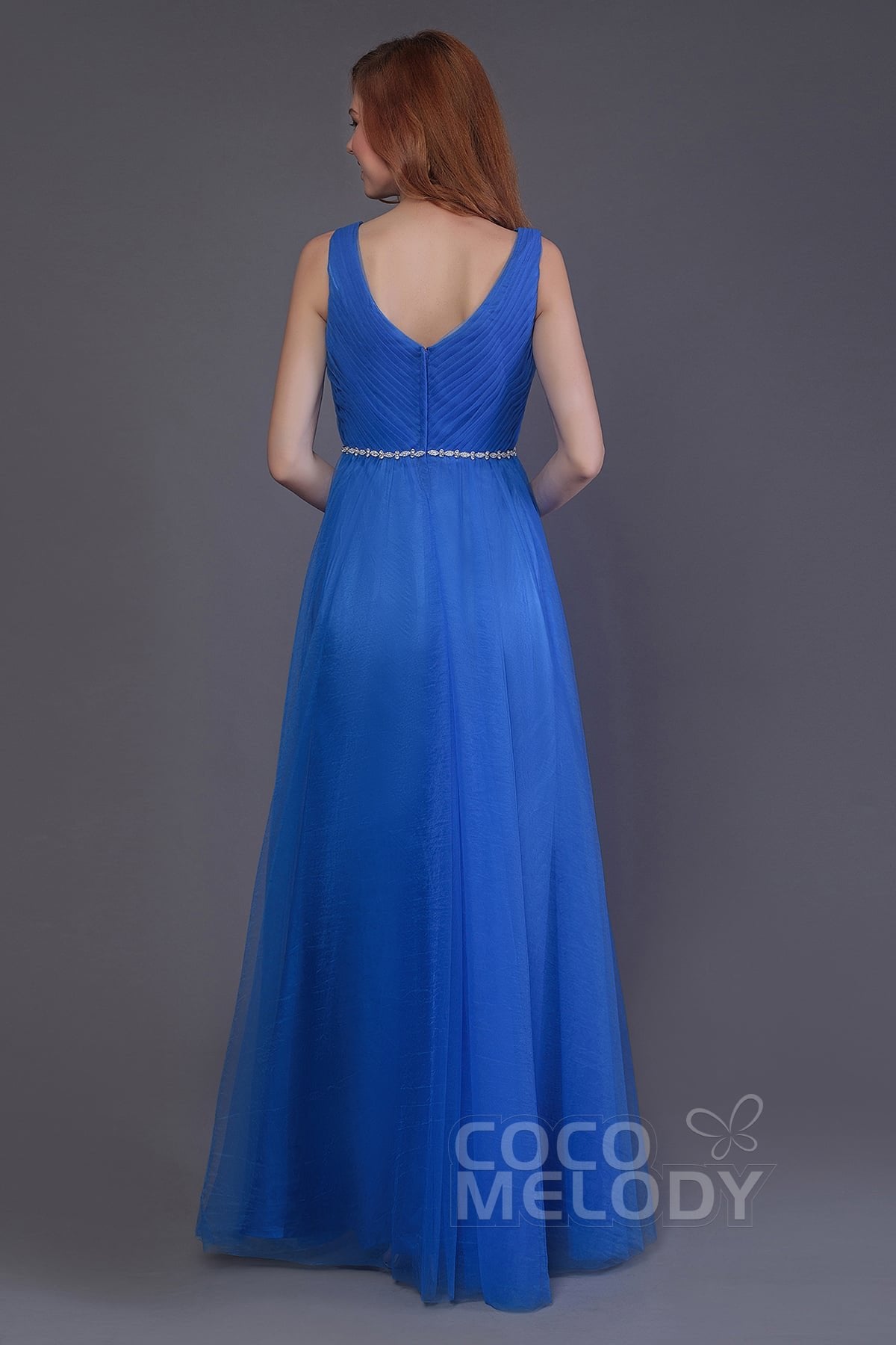 Sheath-Column Floor Length Tulle Bridesmaid Dress PR3518