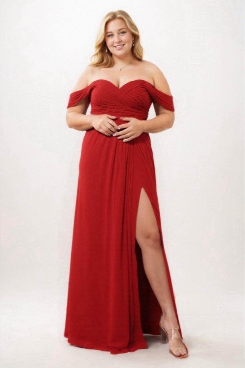 Off The Shoulder Chiffon Plus Size Bridesmaid Dress with Slit COCOMELODY PR3536PS, Princess Blue Off The Shoulder Chiffon Plus Size Bridesmaid Dress with Slit COCOMELODY PR3536PS, Princess Blue