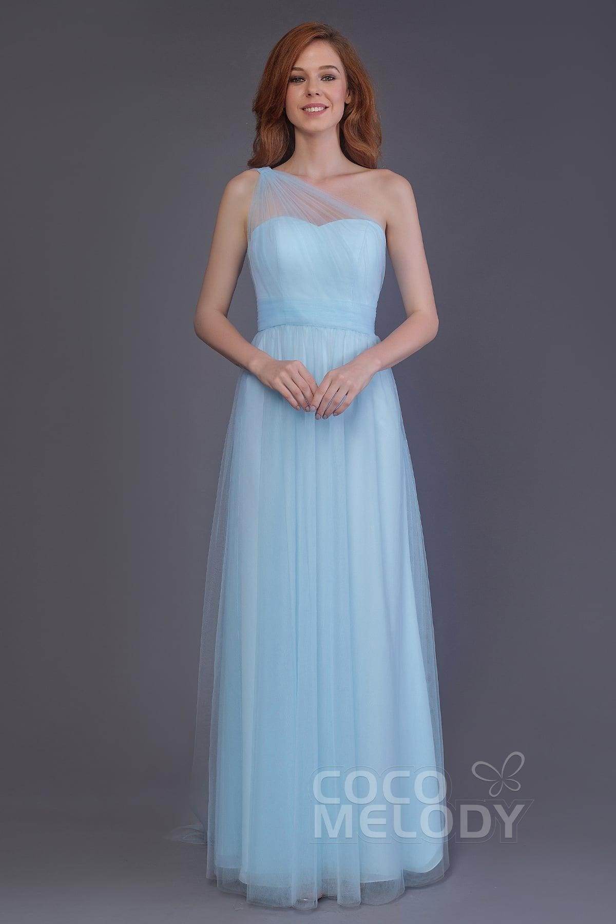 Sheath-Column Floor Length Tulle Bridesmaid Dress PR3556 - COCOMELODY