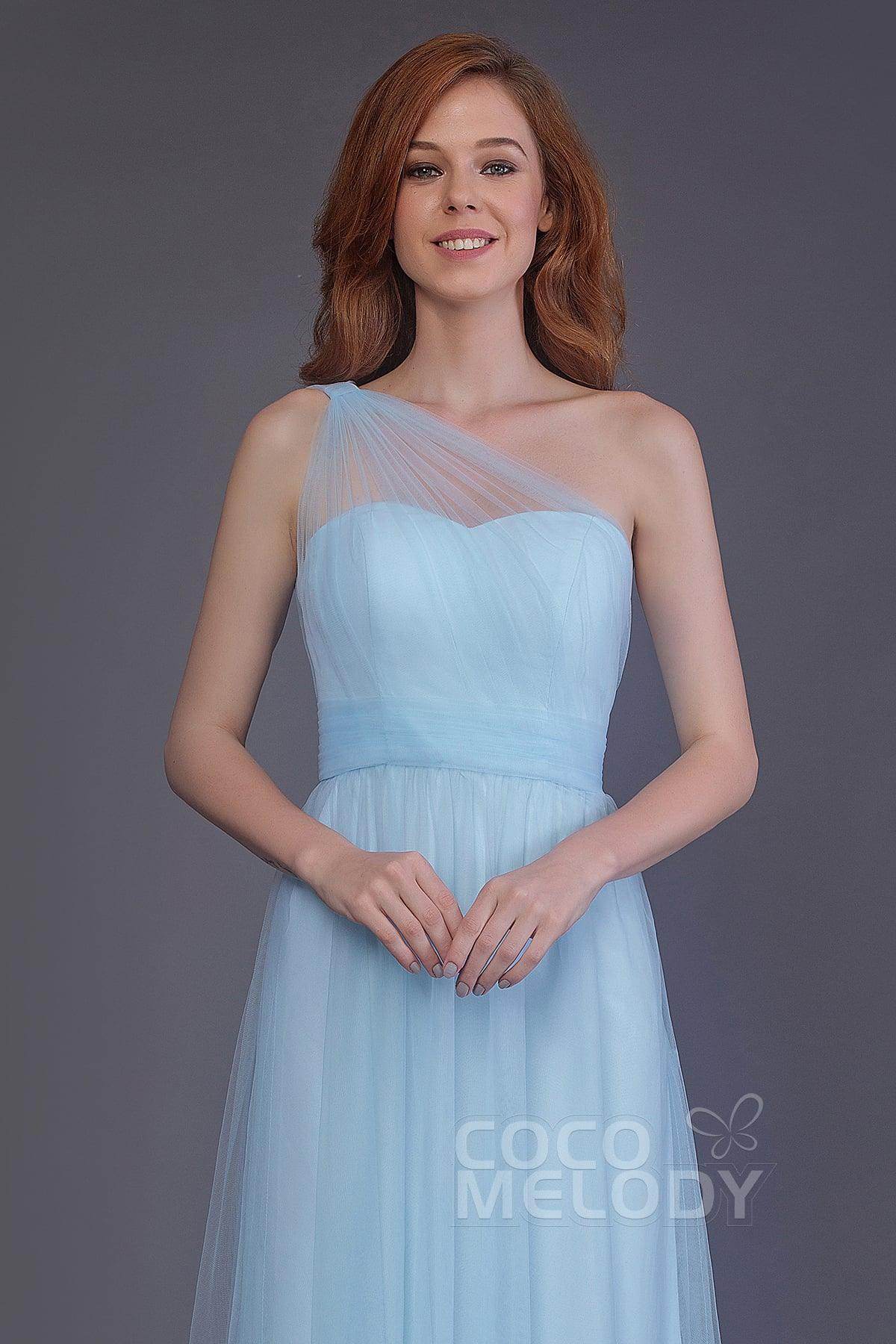Sheath-Column Floor Length Tulle Bridesmaid Dress PR3556 - COCOMELODY