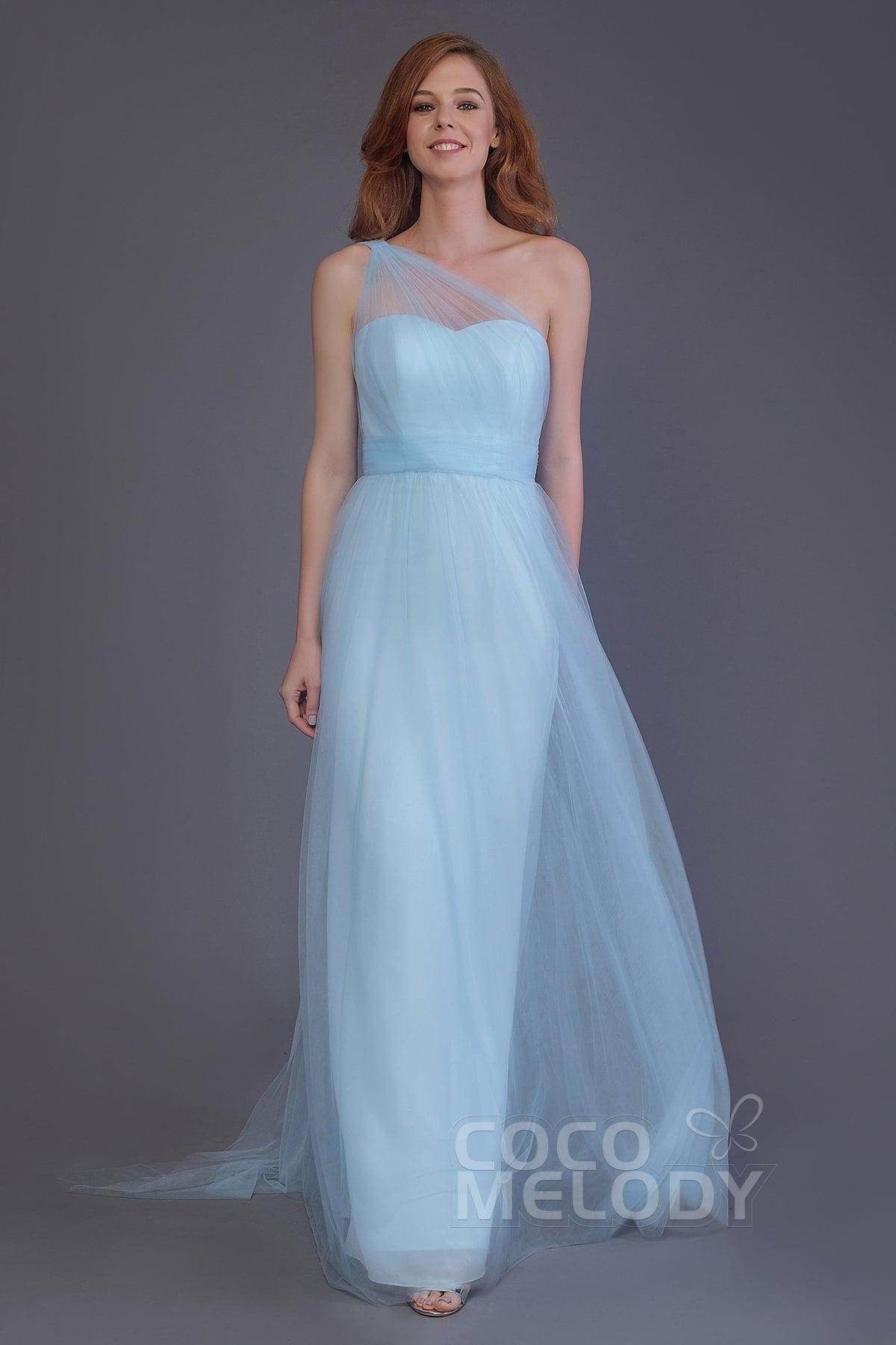 Sheath-Column Floor Length Tulle Bridesmaid Dress PR3556 - COCOMELODY