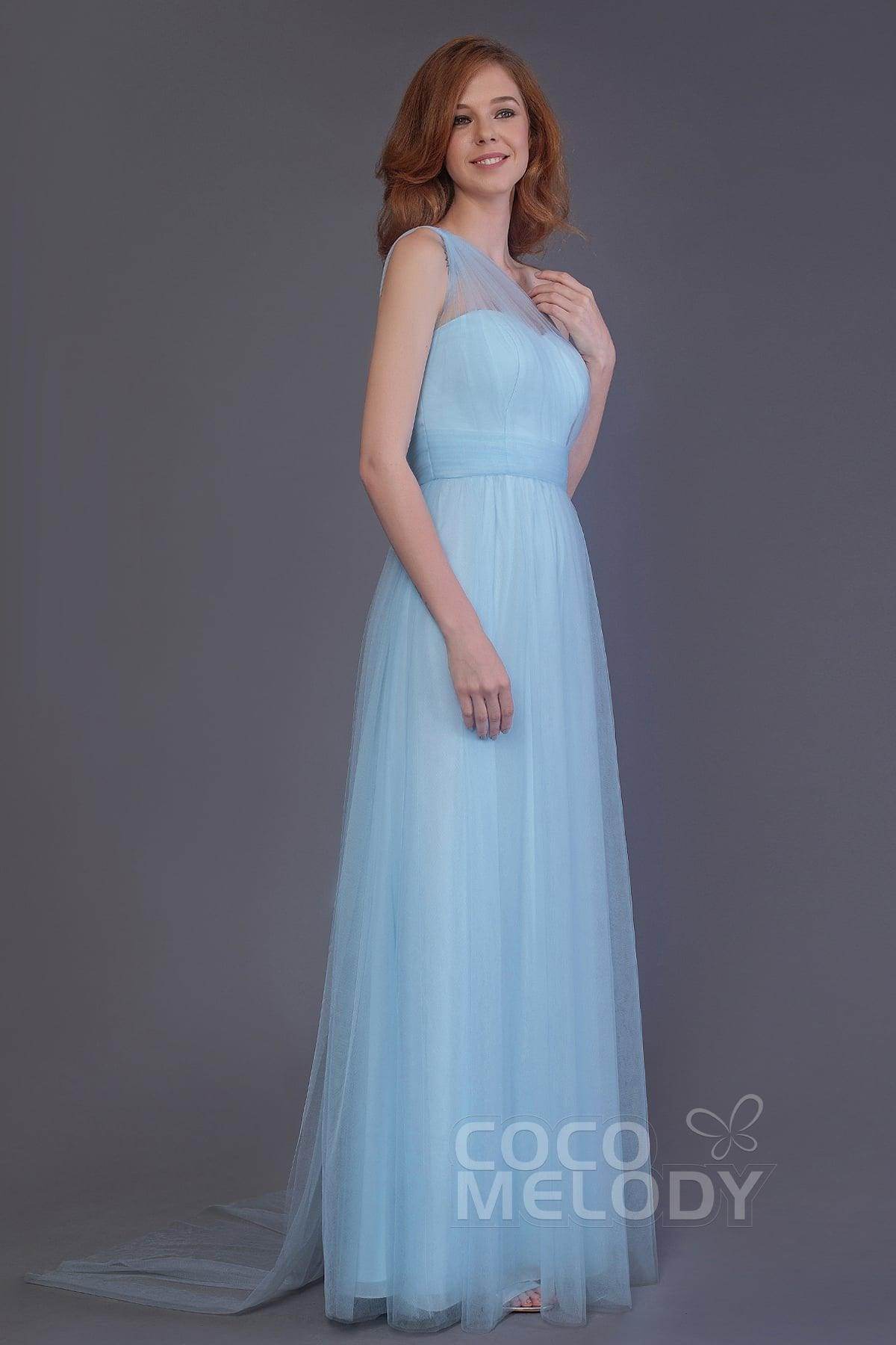 Sheath-Column Floor Length Tulle Bridesmaid Dress PR3556 - COCOMELODY