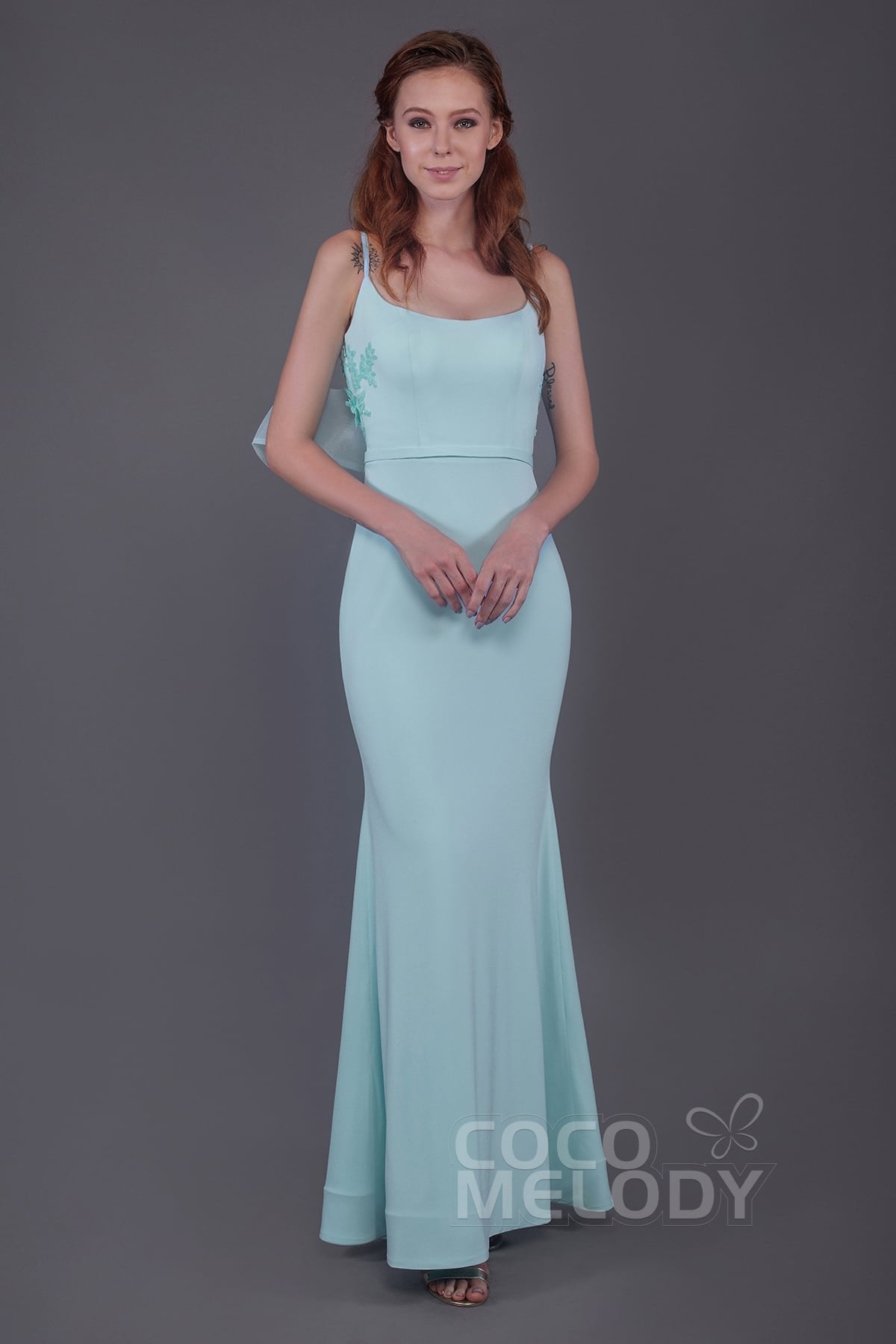 Mermaid Floor Length Knitted Fabric Bridesmaid Dress PR3566