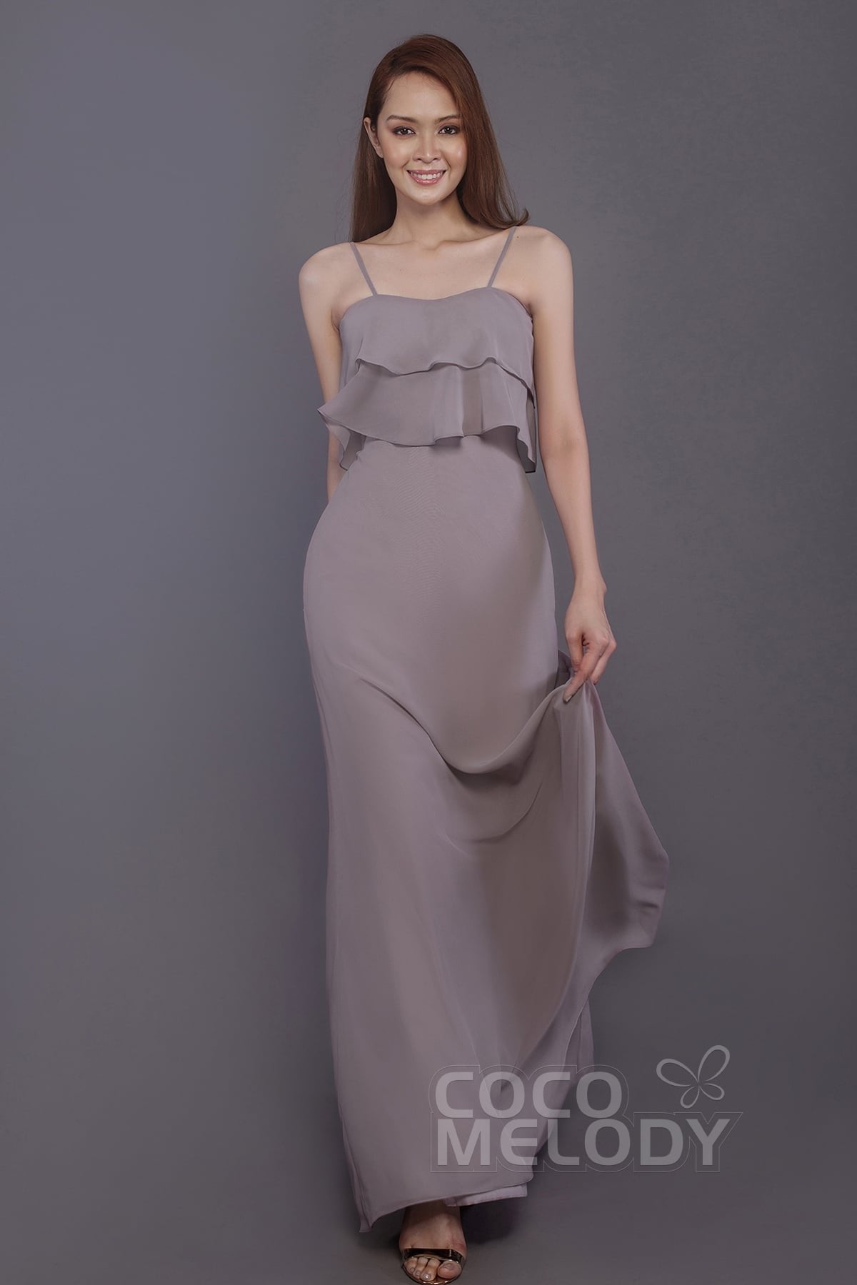 Sheath-Column Floor Length Chiffon Bridesmaid Dress PR3575