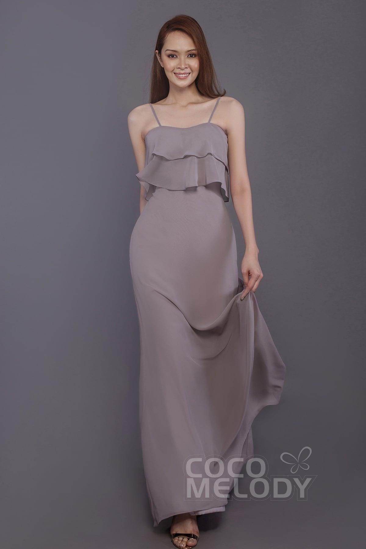 Sheath-Column Floor Length Chiffon Bridesmaid Dress PR3575 - COCOMELODY