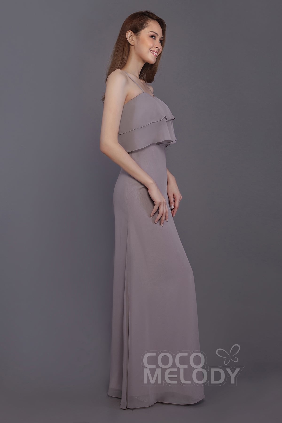 Sheath-Column Floor Length Chiffon Bridesmaid Dress PR3575