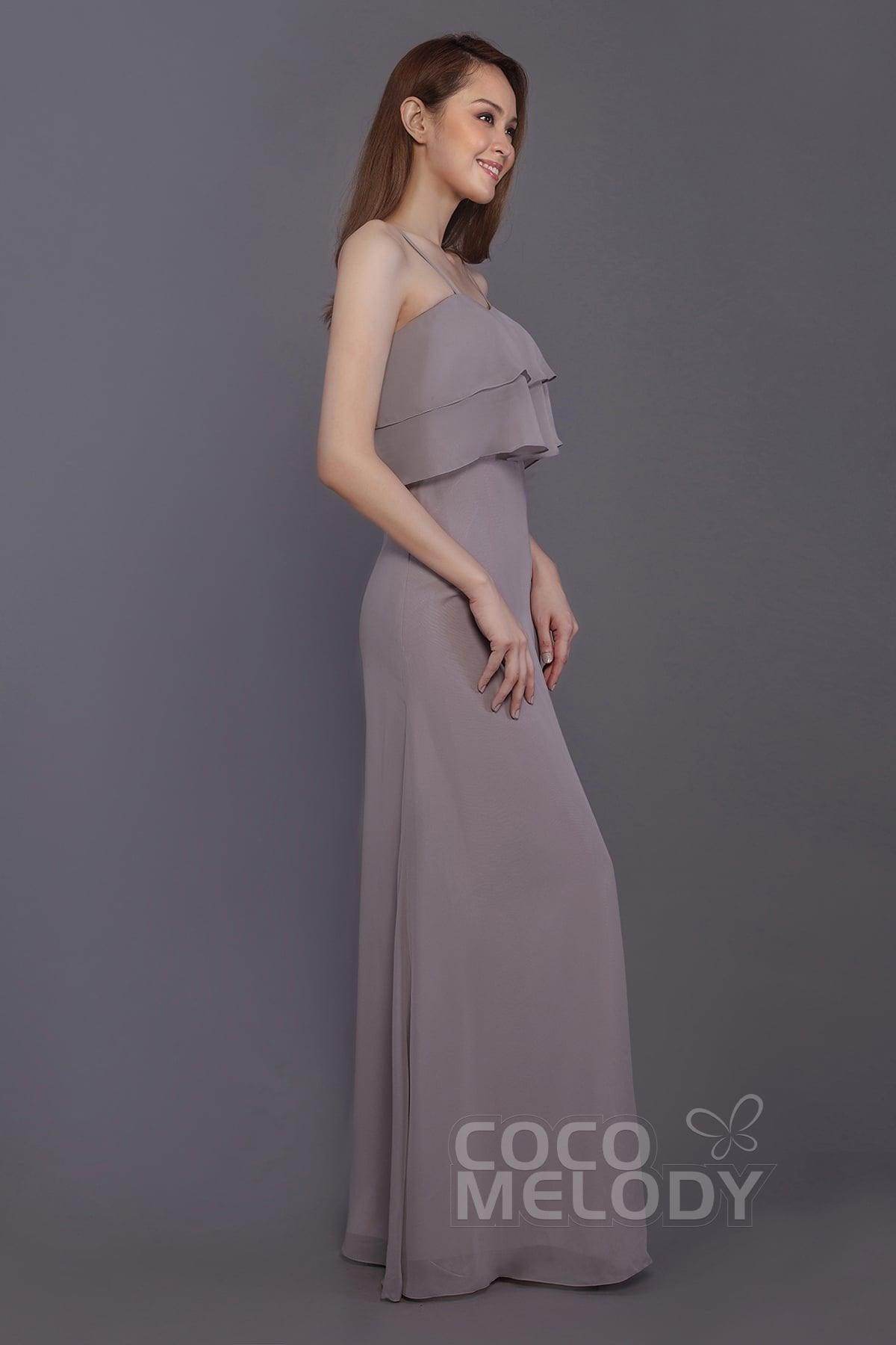 Sheath-Column Floor Length Chiffon Bridesmaid Dress PR3575 - COCOMELODY