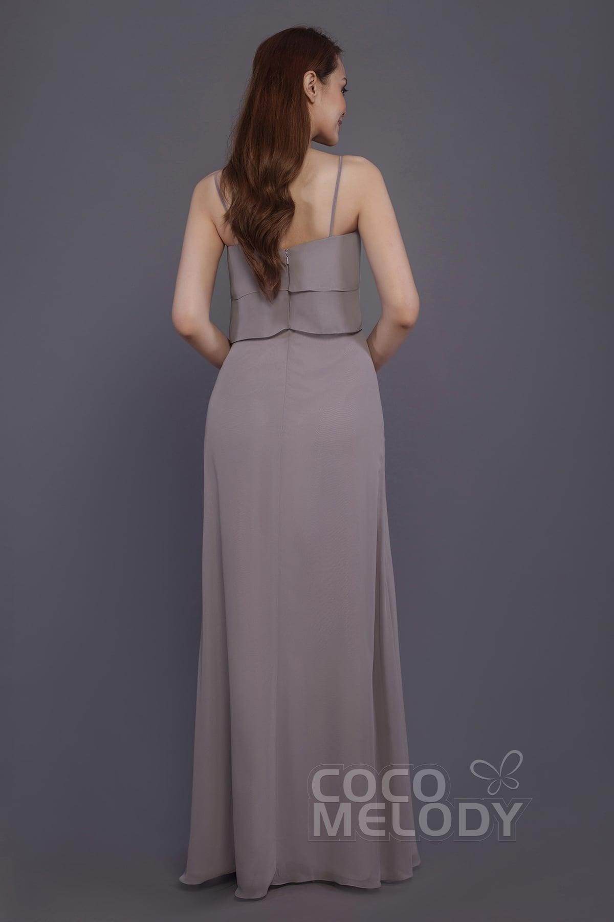 Sheath-Column Floor Length Chiffon Bridesmaid Dress PR3575 - COCOMELODY