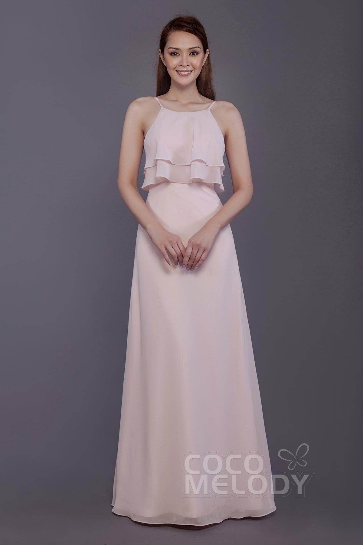 Sheath-Column Floor Length Chiffon Bridesmaid Dress PR3577 - COCOMELODY