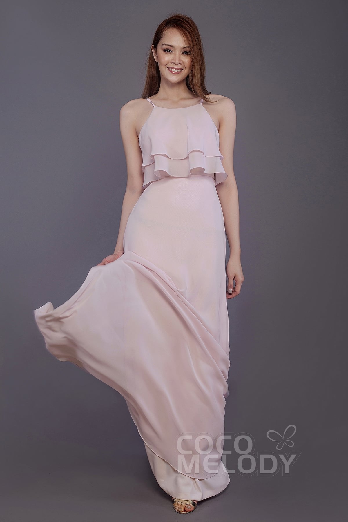 Sheath-Column Floor Length Chiffon Bridesmaid Dress PR3577