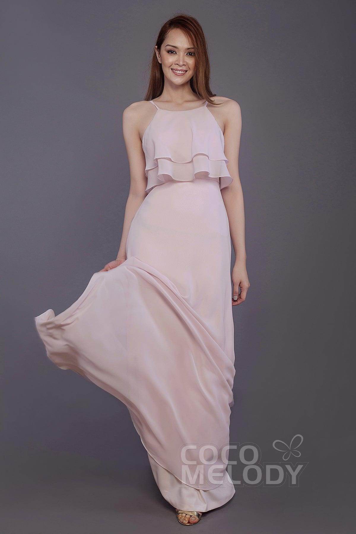 Sheath-Column Floor Length Chiffon Bridesmaid Dress PR3577 - COCOMELODY