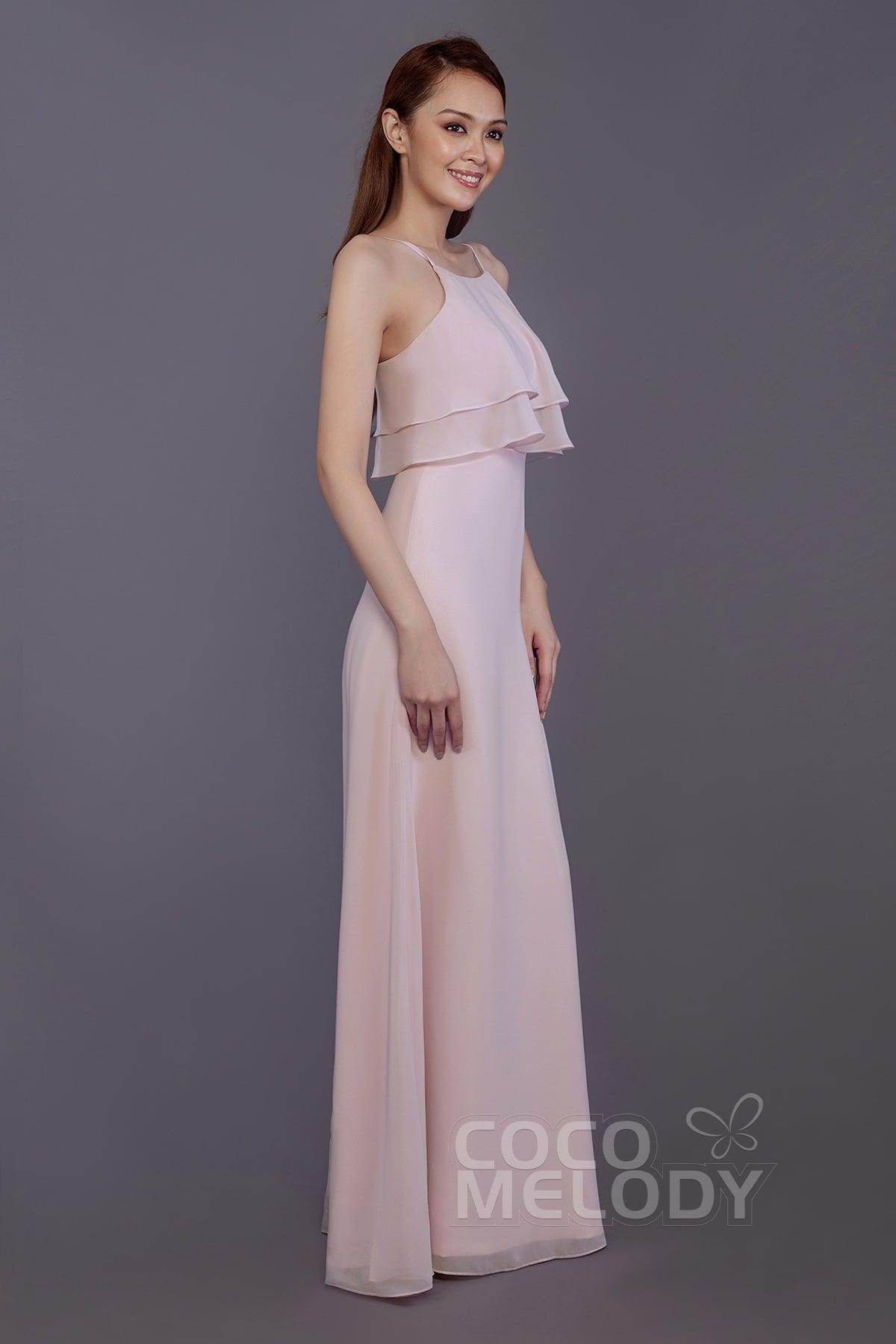 Sheath-Column Floor Length Chiffon Bridesmaid Dress PR3577 - COCOMELODY