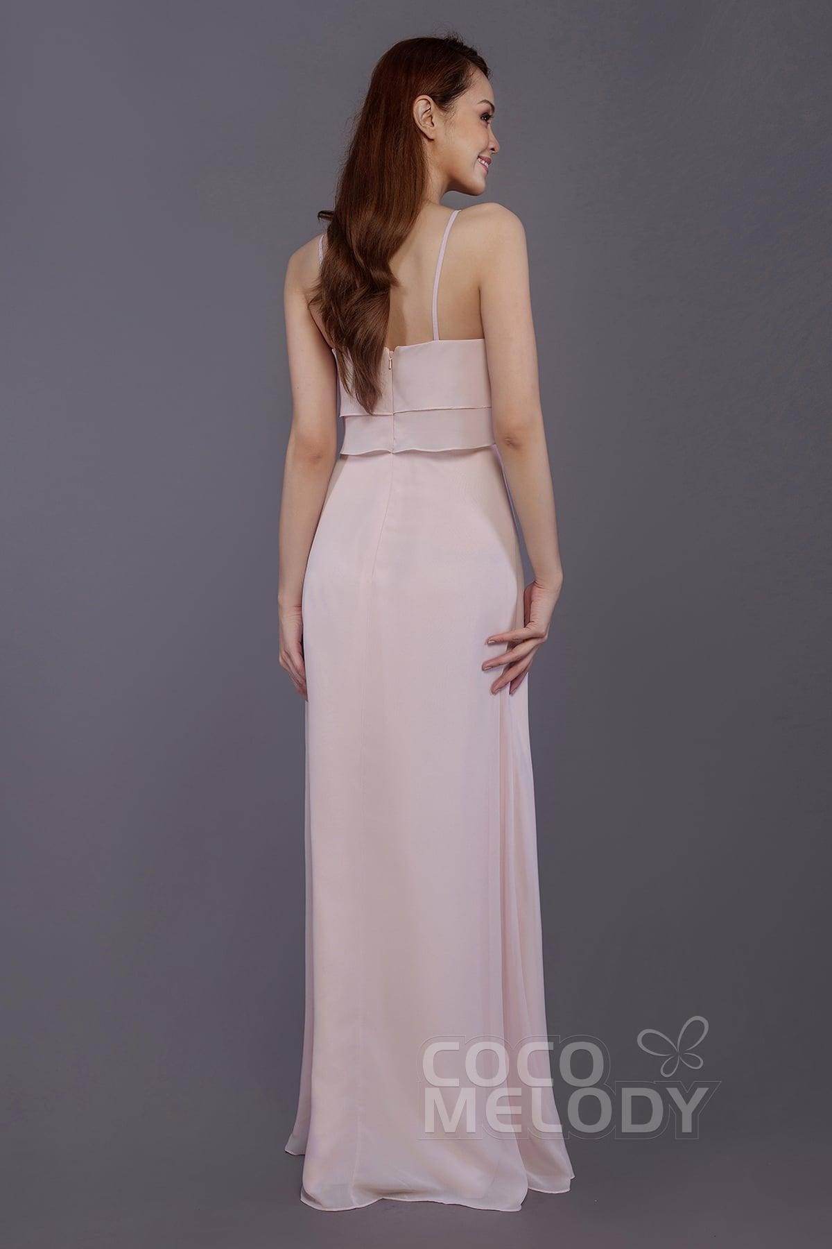 Sheath-Column Floor Length Chiffon Bridesmaid Dress PR3577 - COCOMELODY