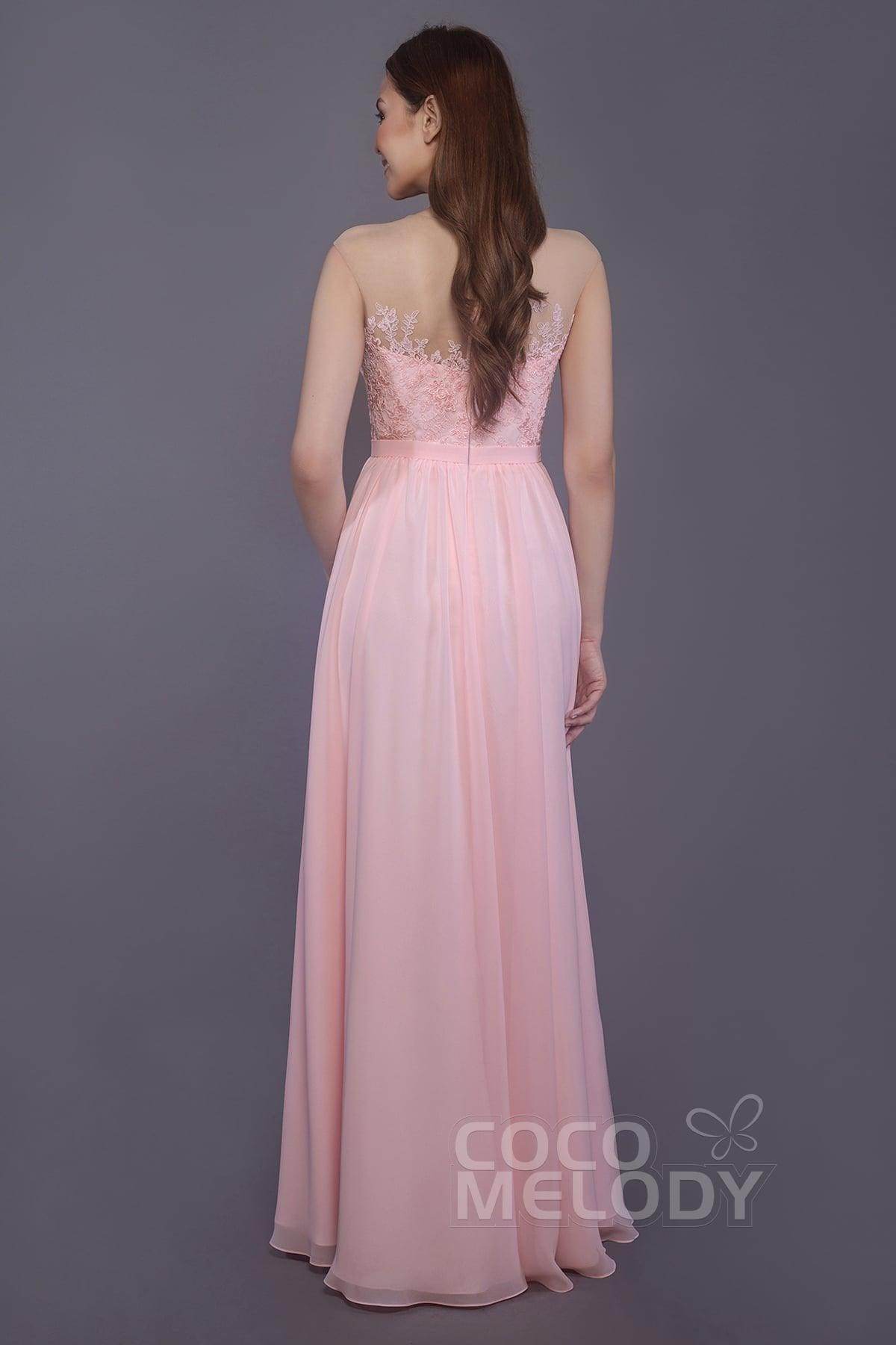Sheath Floor Length Chiffon and Lace Bridesmaid Dress PR3595 - COCOMELODY