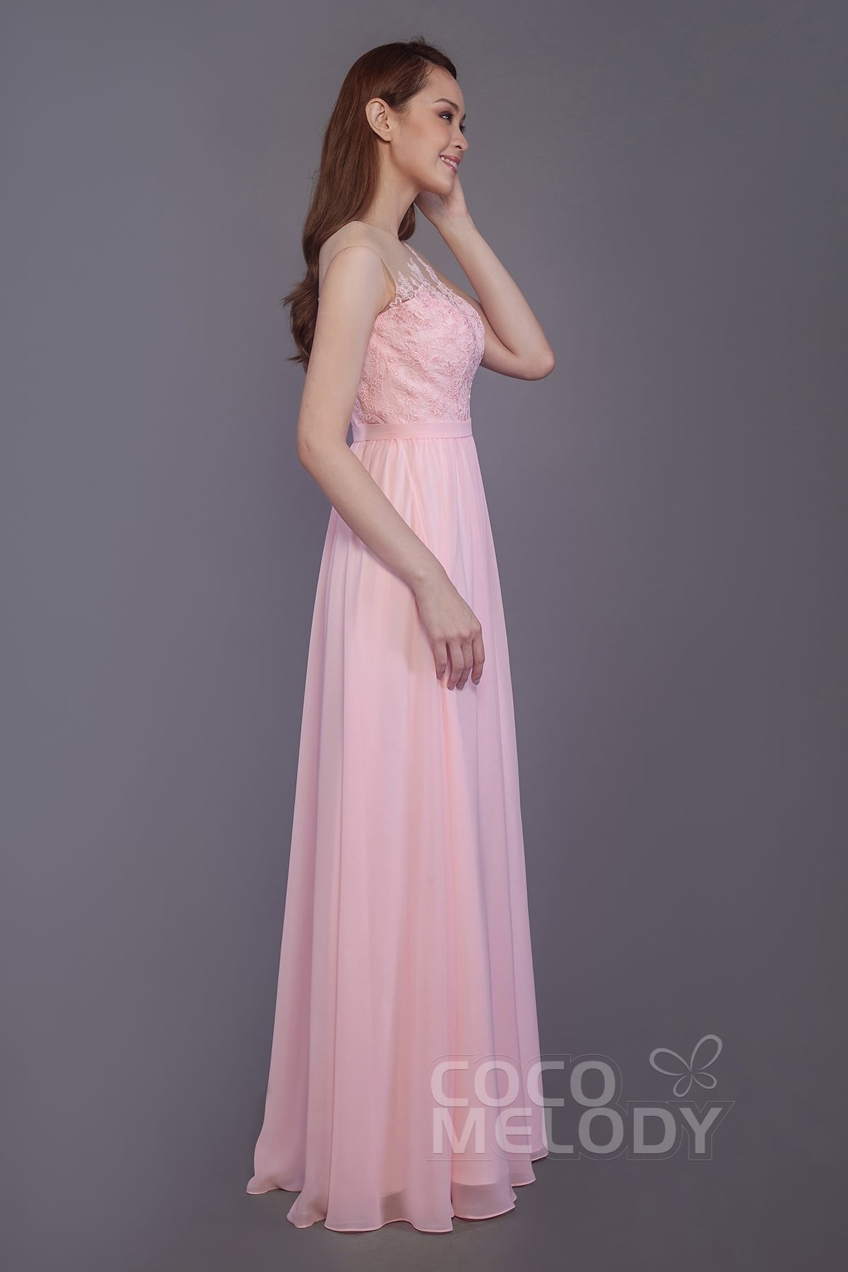 Sheath Floor Length Chiffon and Lace Bridesmaid Dress PR3595