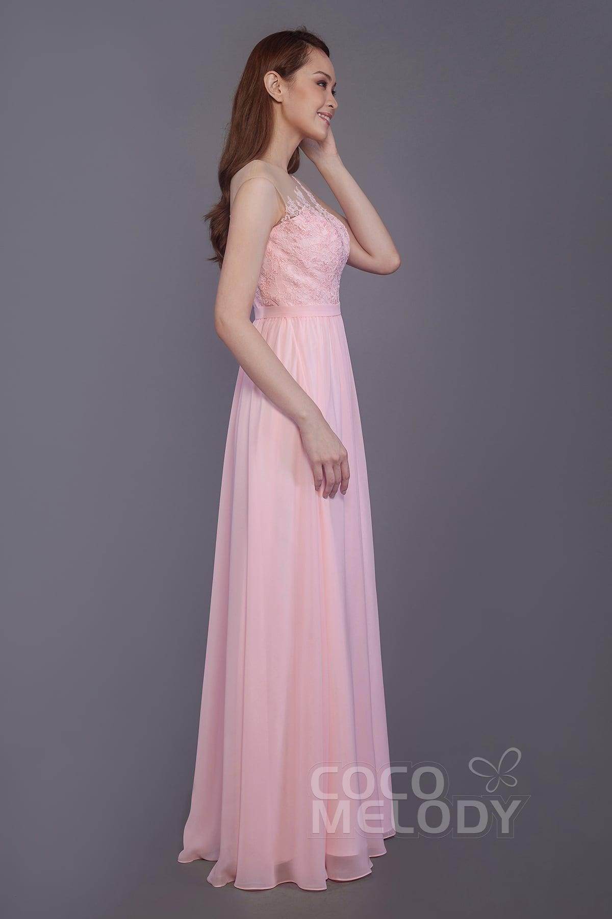 Sheath Floor Length Chiffon and Lace Bridesmaid Dress PR3595 - COCOMELODY