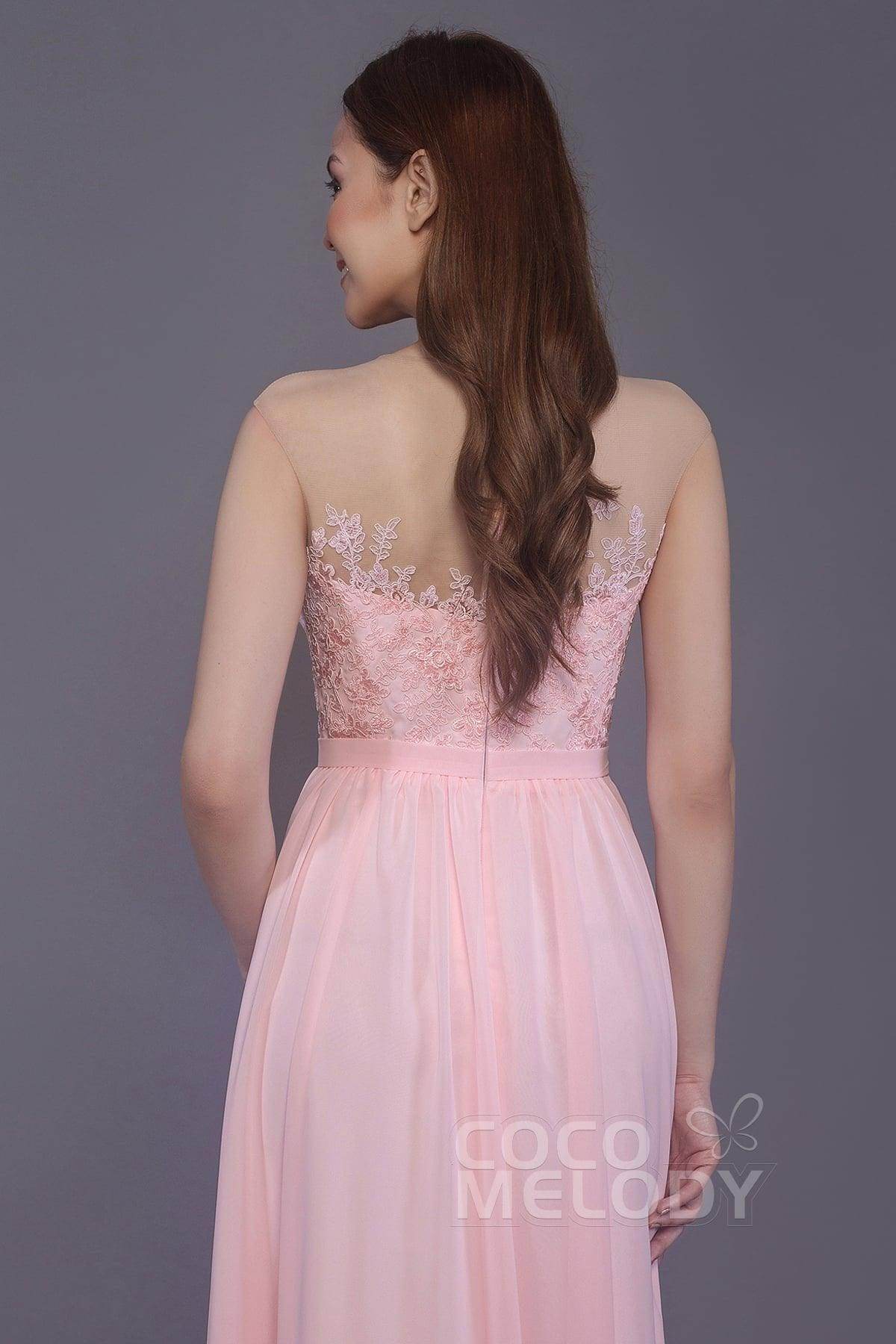 Sheath Floor Length Chiffon and Lace Bridesmaid Dress PR3595 - COCOMELODY