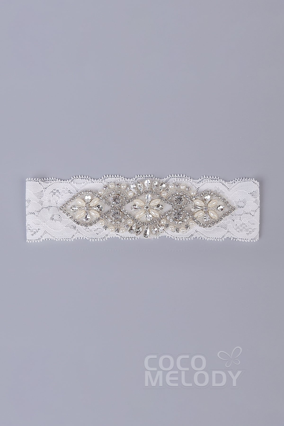 Lace Wedding Garter with Diamond and Pearls WD17011