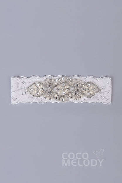 Lace Wedding Garter with Diamond and Pearls WD17011