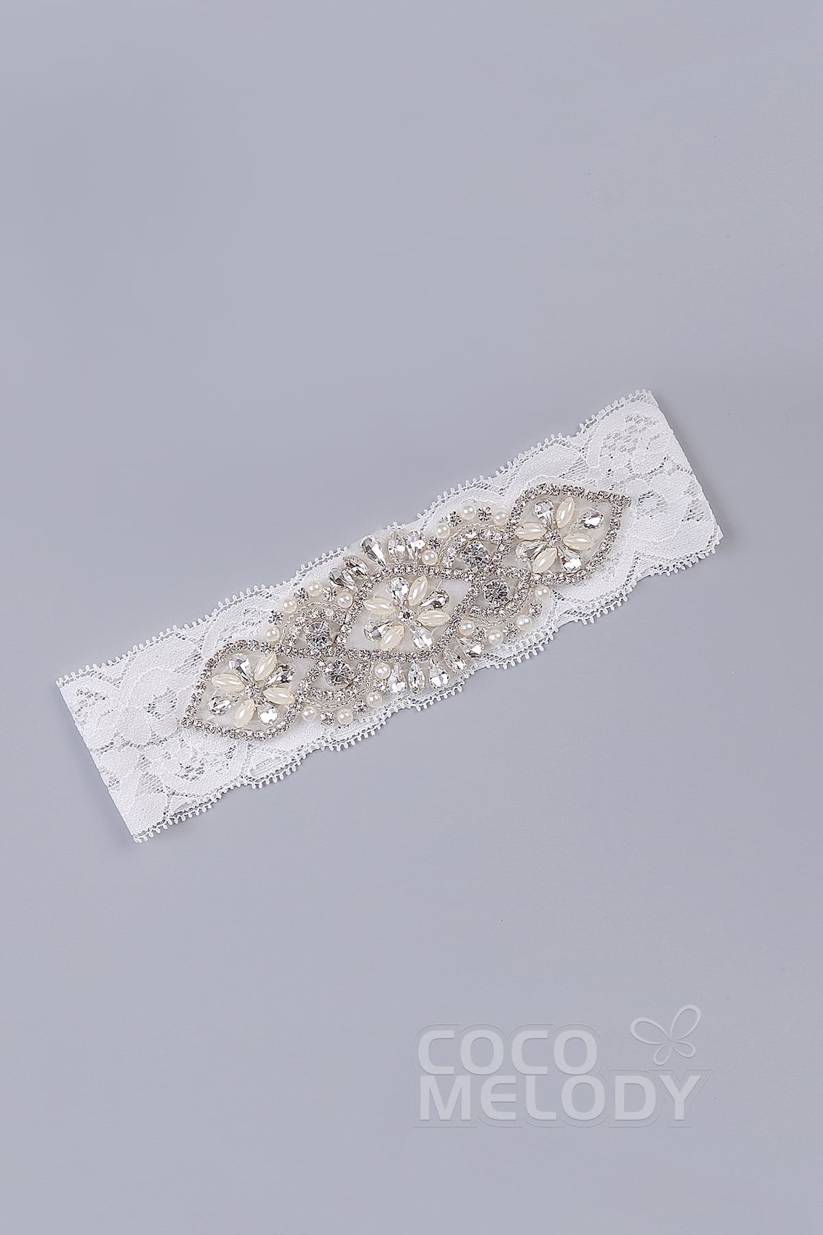 Lace Wedding Garter with Diamond and Pearls WD17011