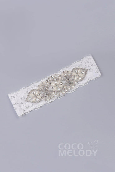 Lace Wedding Garter with Diamond and Pearls WD17011 - COCOMELODY