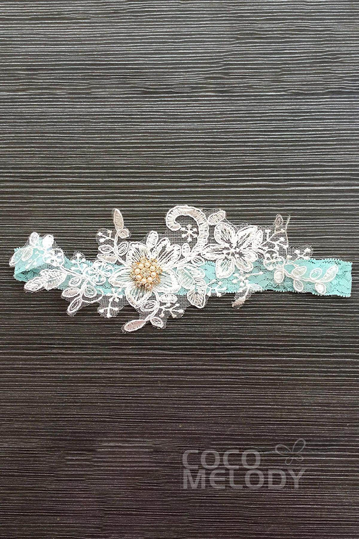 Lace Wedding Garter with Diamond and Pearls WD17013 - COCOMELODY