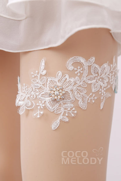 Lace Wedding Garter with Diamond and Pearls WD17013