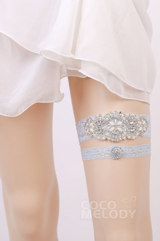 Lace Wedding Garter with Diamond and Pearls WD17019