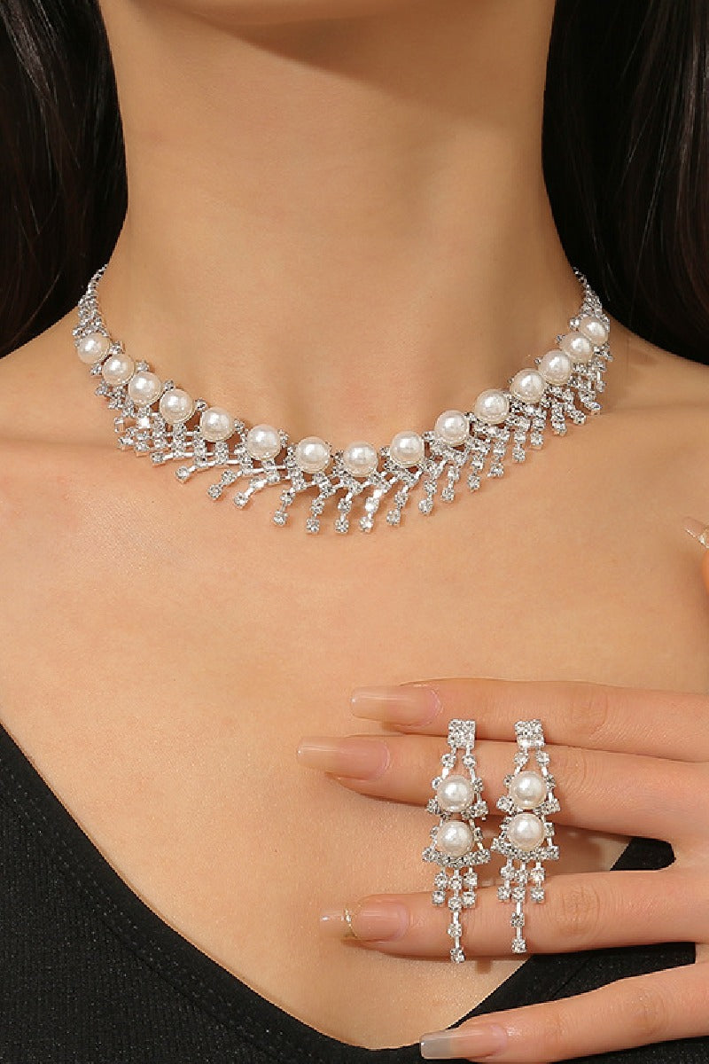 Elegant Pearl/Zircon Wedding Earrings/Necklace Jewelry Sets (Set of 2) 694954276953