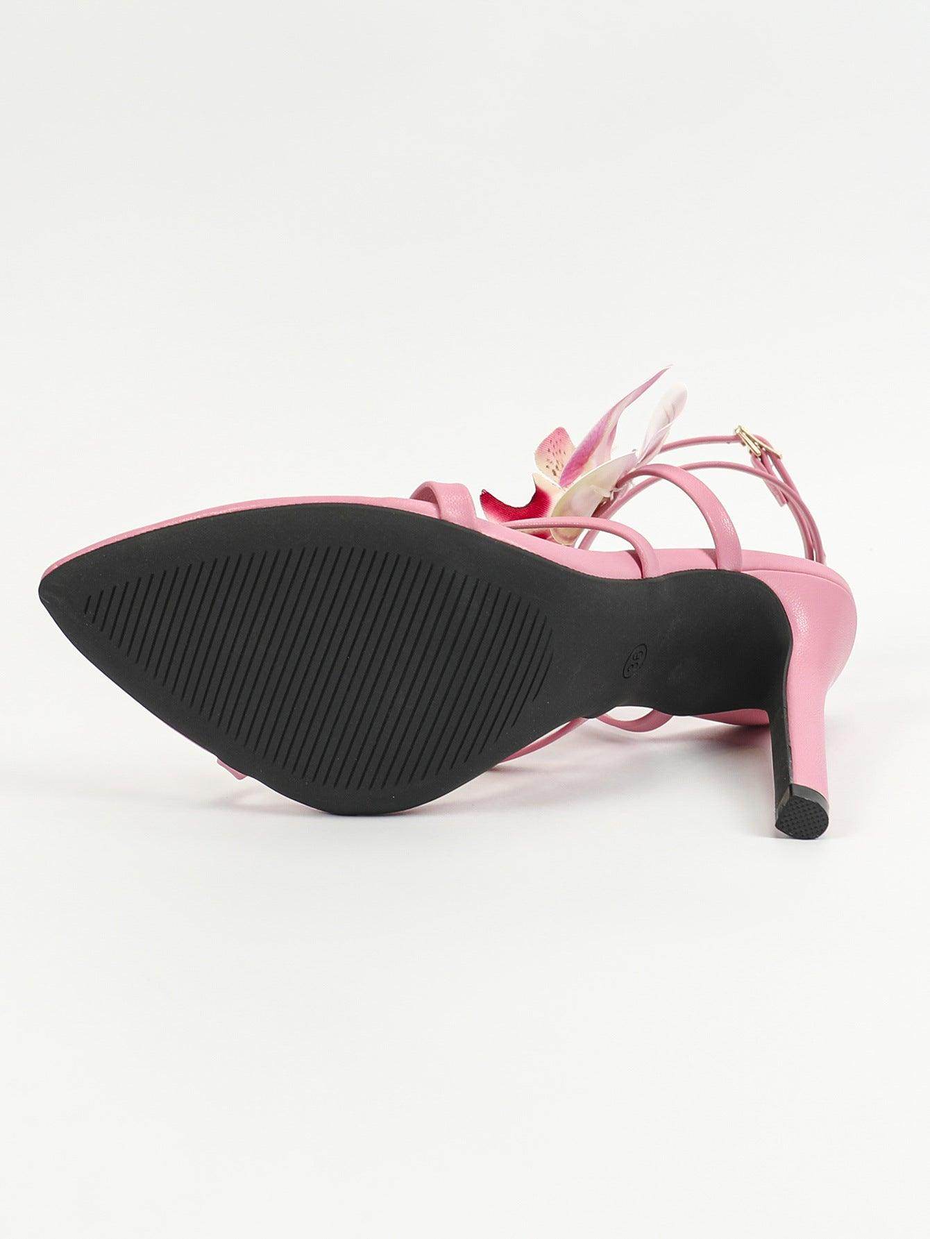 3D Flowers Cross Pointy Stiletto heel Sandals 816638213348 - COCOMELODY