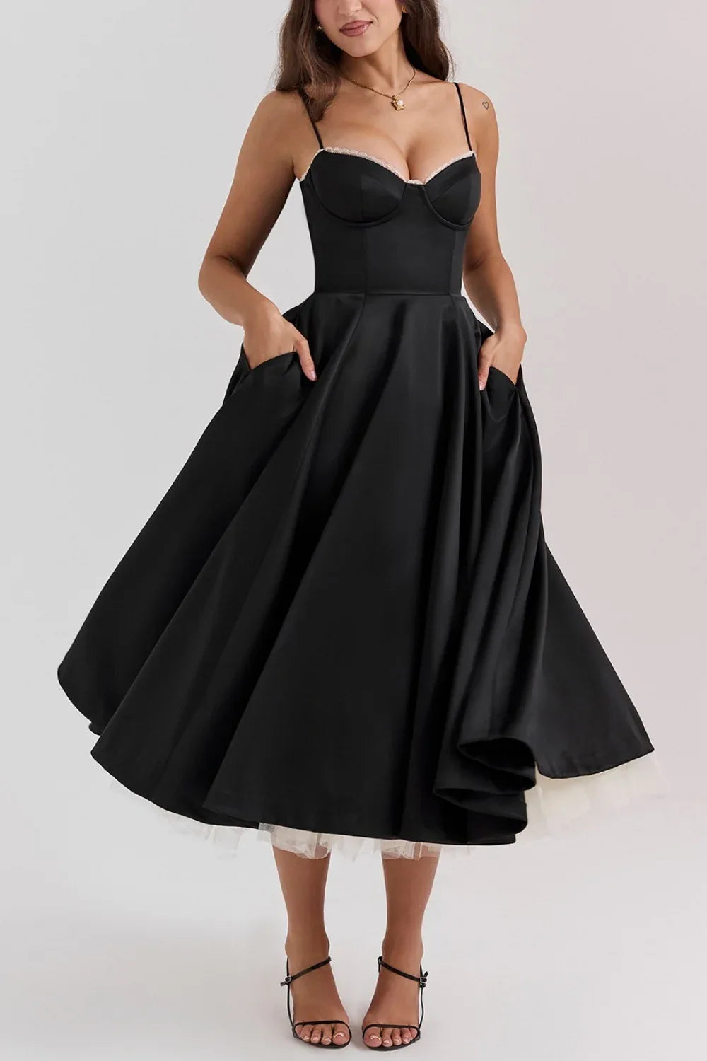 Elegant A-Line Satin Midi Wedding Guest Dress Spaghetti Straps Evening Dress COCOMELODY 803510185058, 7 Days / Black / S Elegant A-Line Satin Midi Wedding Guest Dress Spaghetti Straps Evening Dress COCOMELODY 803510185058, 7 Days / Black / S