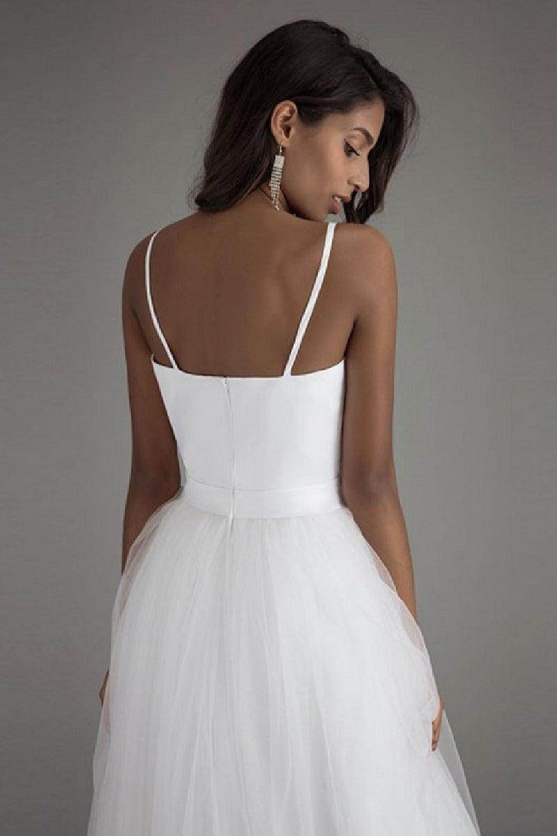 A-Line Sweep-Brush Train Tulle Wedding Dress 864834286134 - COCOMELODY