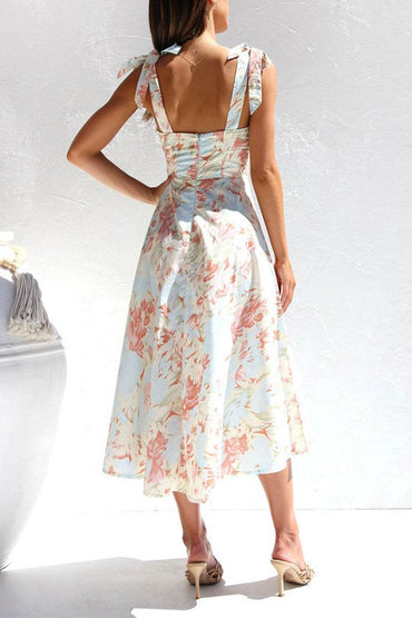 A-Line Midi Printed Chiffon Dress 782420913896 - COCOMELODY