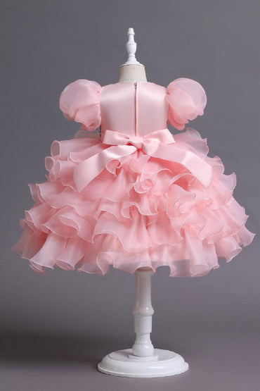 Princess Puff Sleeve Sequin Ruffled Organza Knee Length Flower Girl Dresses 1029252510739 - 7 Days / Black / 100cm - COCOMELODY