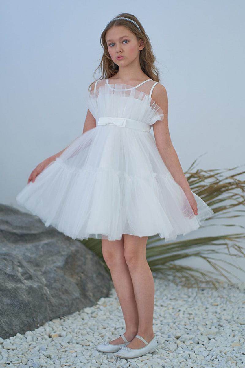 Ball-Gown Square Neckline Knee-Length Tulle Removable tail Flower Girl Dresses 776544998685 - COCOMELODY