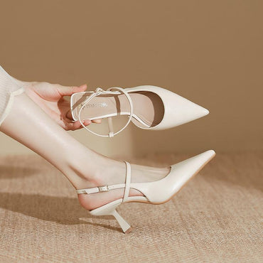 Elegant Pointed Toe Slingback Low Heel Adjustable Strap Shoes 785497139986 - 7 Days / Beige / 35 - COCOMELODY