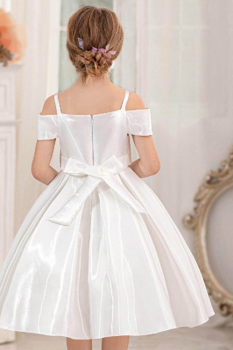 Ball-Gown/Princess Off the Shoulder Short Sleeves Organza Midi Flower Girl 805458209694 - COCOMELODY