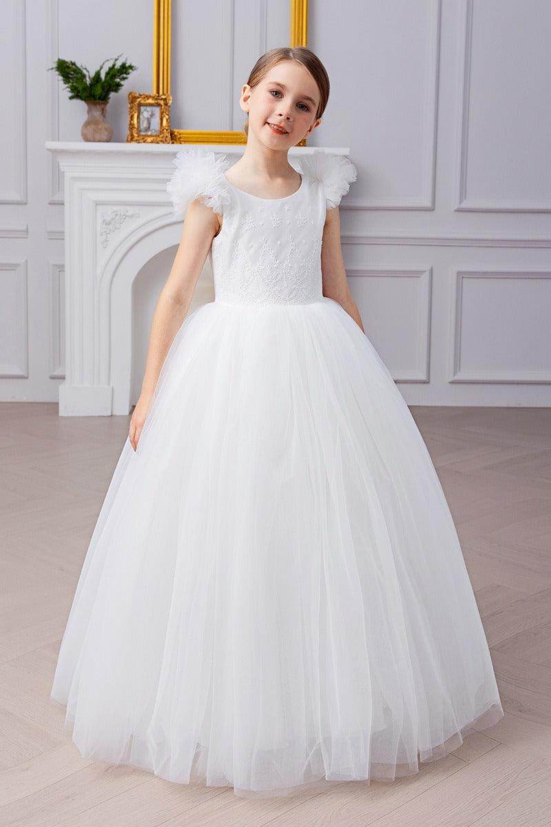 A-Line Scoop Neck Sleeveless Maxi Tulle Flower Girl Dresses 836516933500 - COCOMELODY