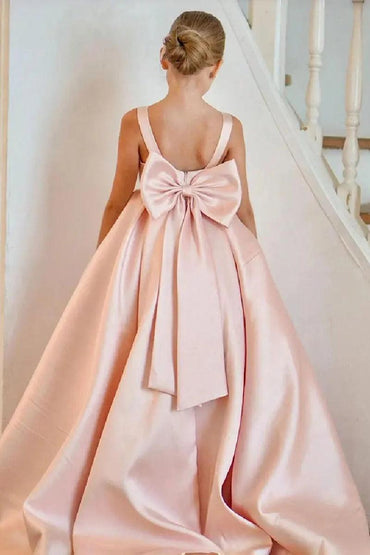 A-Line Sleeveless Sweep-Brush Train Stain Flower Girl Dresses 806139622858 - 7 Days / Pink / 2 - COCOMELODY