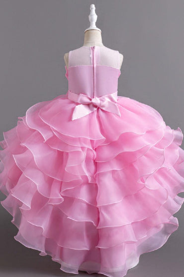 Ball Gown Scoop Neck Sleeveless High-Low Organza Flower Girl Dresses 1029094351500 - 7 Days / Hot Pink / 110cm - COCOMELODY